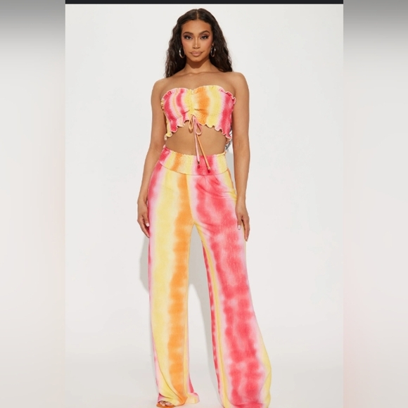 Fashion Nova Pants - Fashion Nova Vibrant Pink and Yellow TieDye 2 Piece Trendy Popular outfit